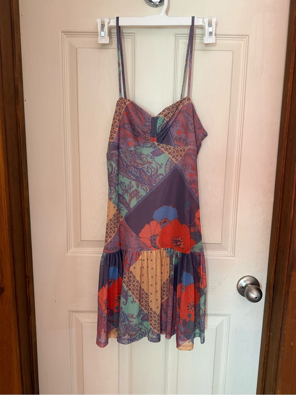 NWT Kimchi Blue Multicolor Patchwork Spaghetti-Strap Mini Dress - Picture 7 of 7